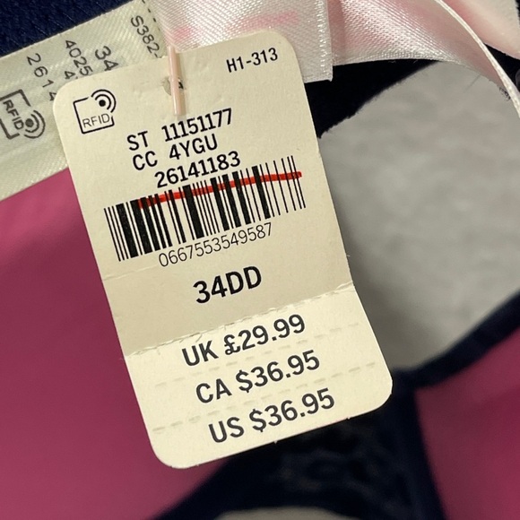 PINK Victoria’s Secret Navy Blue Cheetah Print T Shirt Bra Size 34DD - Picture 7 of 10